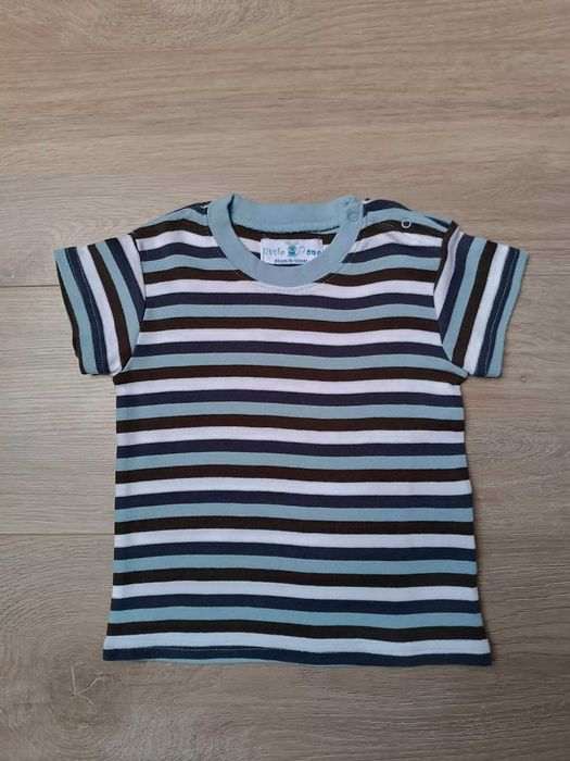 Bluzka koszulka t-shirt paski biały mięta granat brąz 'Little One' 80