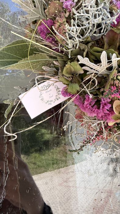 Jesienny hortensjowy wianek z dyniami naturalny dekoracyjny