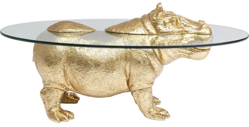 Stolik kawowy hipopotam glamour złoty szklany blat