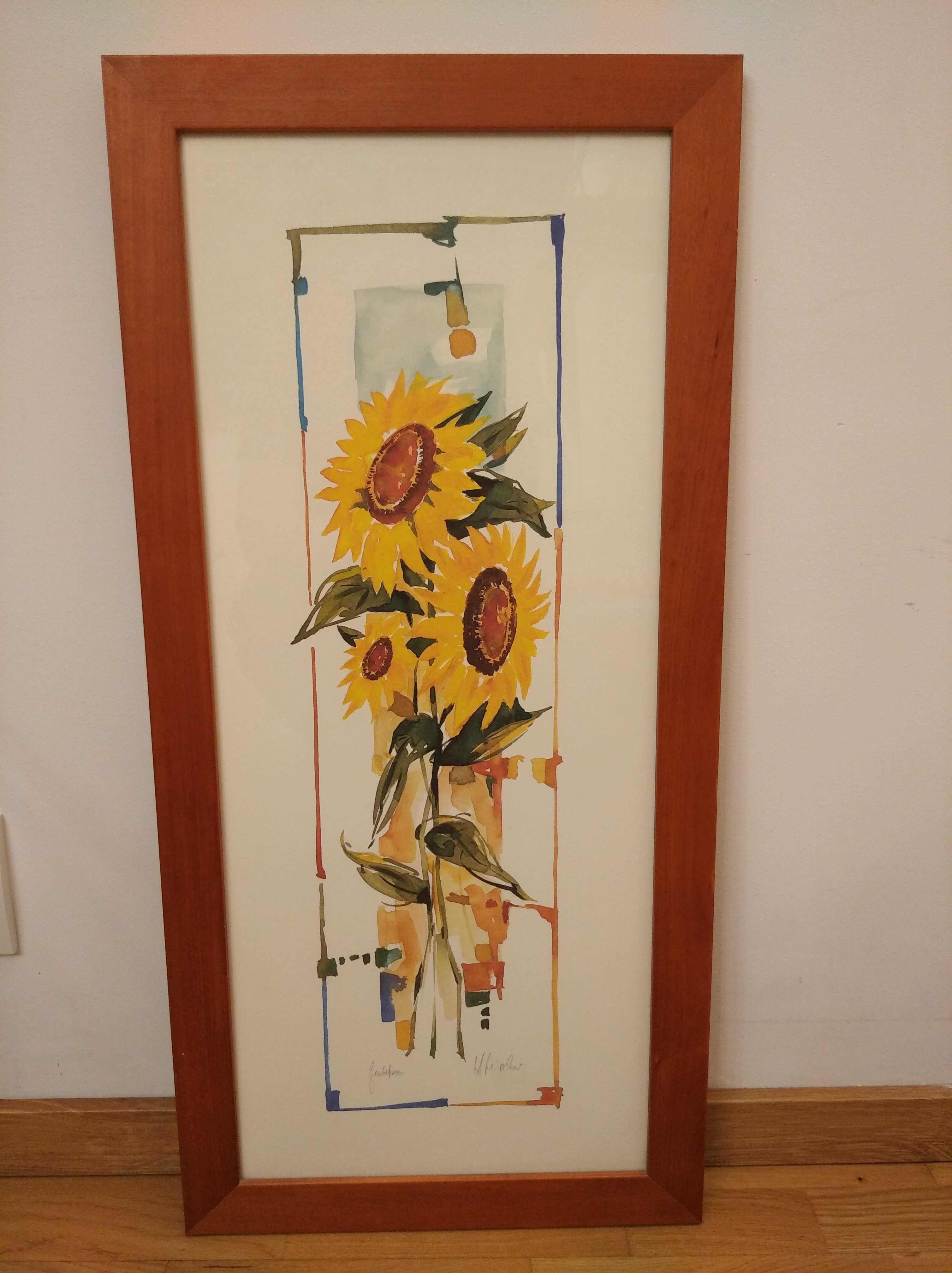 Obraz Słoneczniki motyw kwiatowy drewniana rama z szybą 30x70