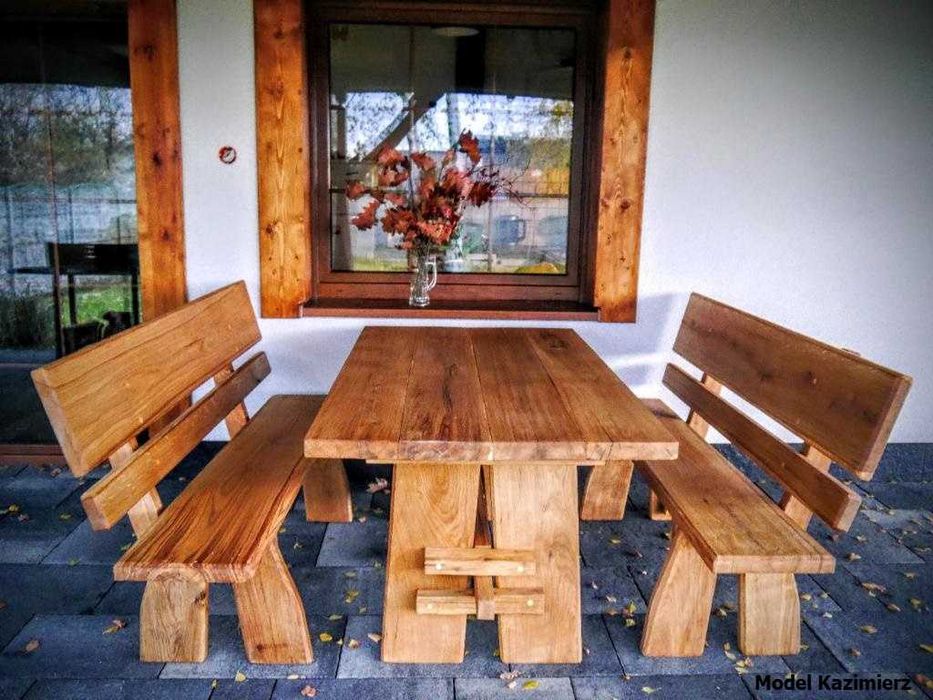 komplet zestaw DREWNIANYCH mebli ogrodowych STÓŁ, ŁAWKI na taras