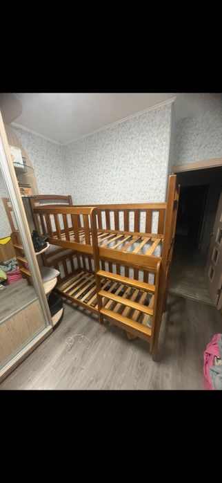 Двухярусная кровать деревянная усиленная