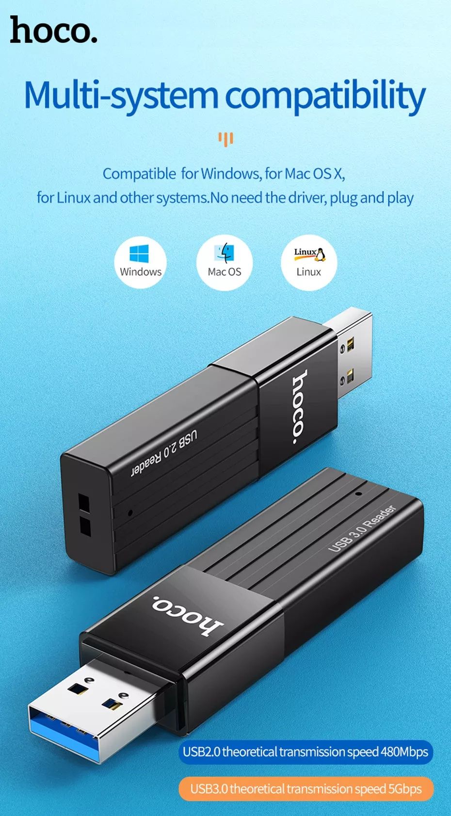 Hoco Кардридер USB 3.0 - SD, TF Card Reader