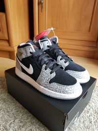 Jordan 1 mid 38,5-6Y US GS elephant print nowe og box czarne szare