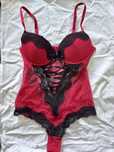 Body koronkowe z siateczką push up rozmiar S/M 38 H&M czerwone czarne
