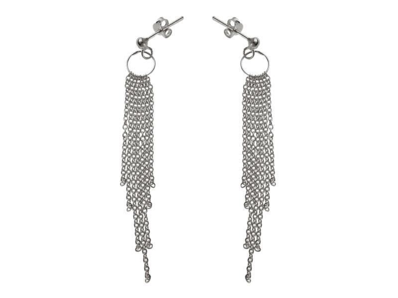 Długie Wiszące Srebrne Kolczyki Chwosty Łańcuszki K2746