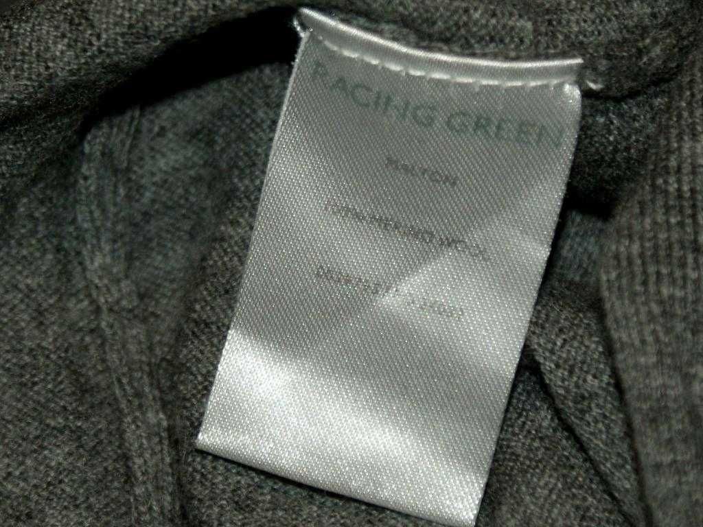 Racing Green 100% wełna merino sweter męski serek szary XL