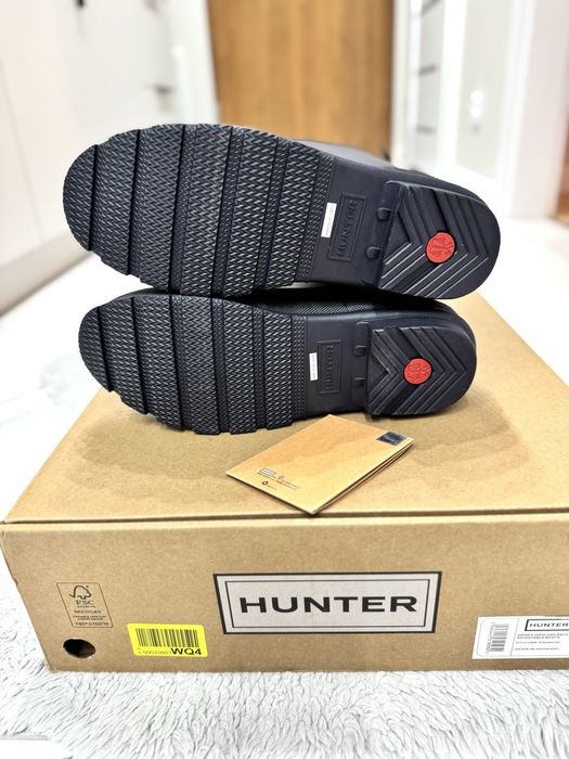 Wysokie matowe granatowe navy kalosze Hunter 40 regulacja cholewki