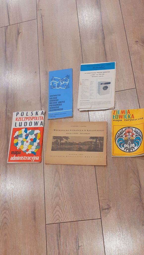 Książka Stroje Ludowe z 1955 i Ziemia Łowicka mapa i inne z prl