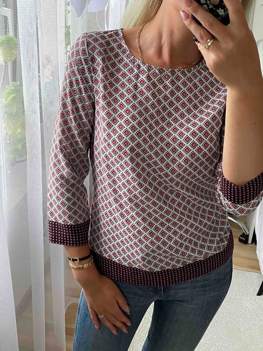 Stylowa efektowna damska bluzka JCrew geometryczny nadruk rękaw 3/4 XS