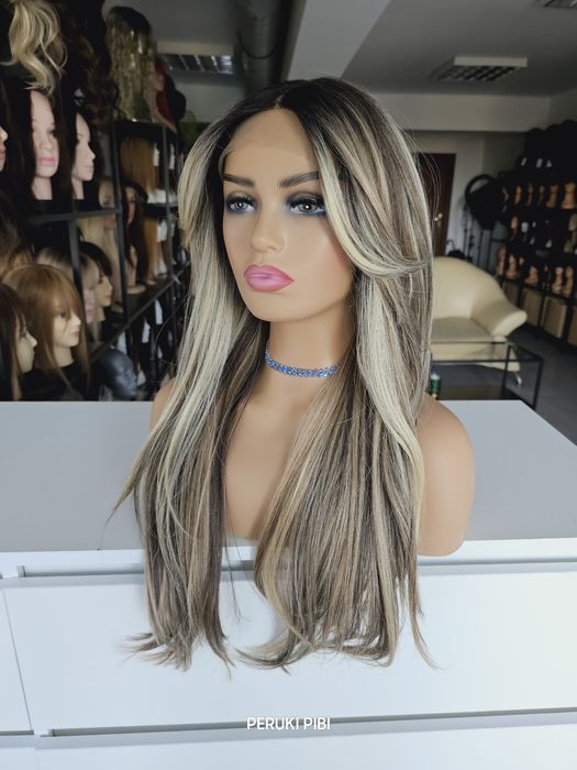 Długa peruka blond brąz 3D Kim baleyage balejaż naturlana fryzura