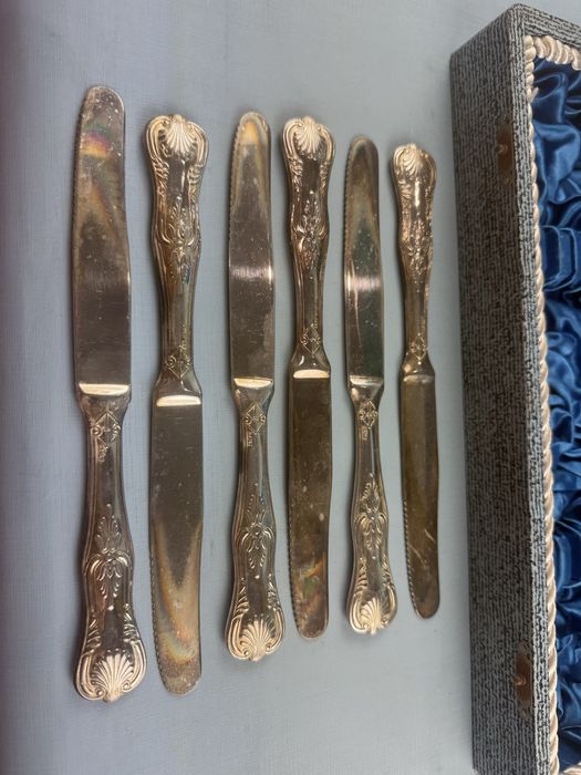 Włoskie sztućce posrebrzane plater zestaw na 6 osób widelce noże łyżki