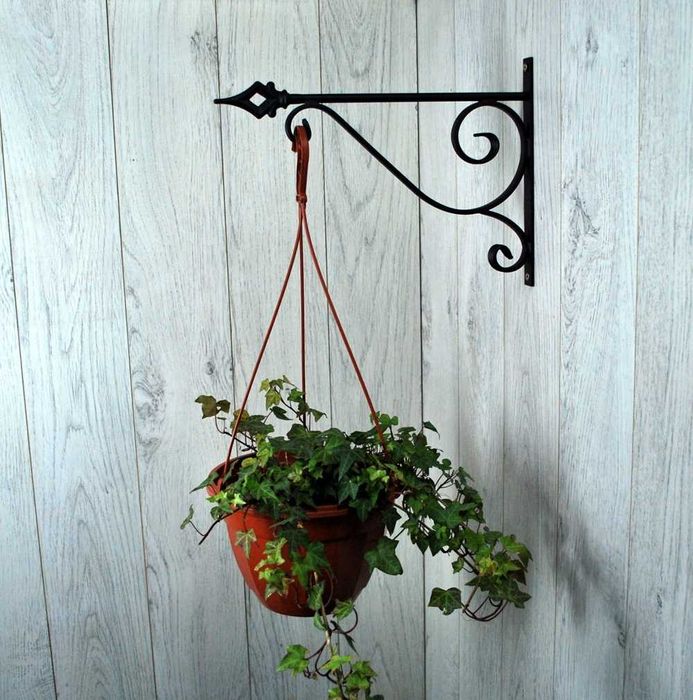 Wieszak Hak Uchwyt metalowy kuty na doniczkę - Czarny RAL 9005 (W02)