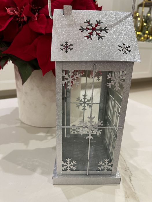 Stebrny lampion snowhouse domek brokat brokatowy home&you