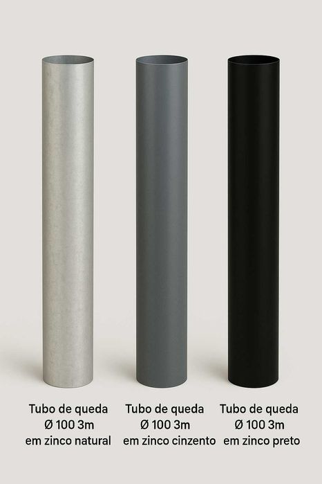 Tubos, Curvas e Suportes Ø100 mm – Sistema de Drenagem em Zinco