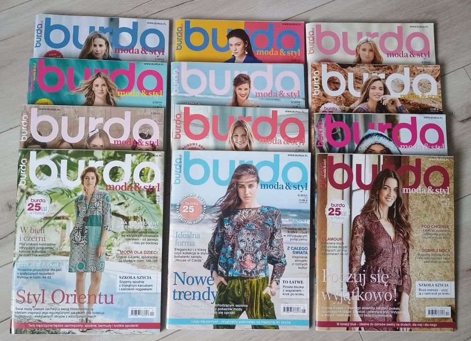 BURDA 12 szt zestaw rocznik 2016 wykroje kobiece dziecięce karnawałowe