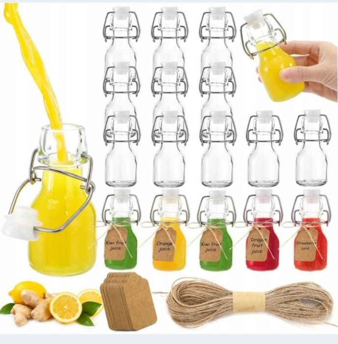 Mini butelki szklane o pojemności 60 ml, z zamknięciem pałąkowym 26st.