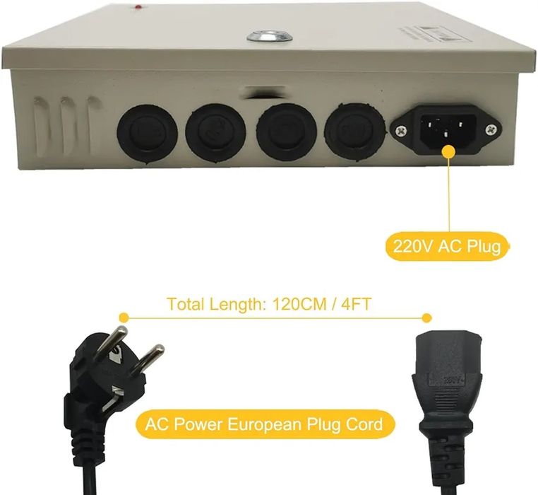 Импульсный блок питания 12V-5A/9CH в боксе с замком. 9 канальный