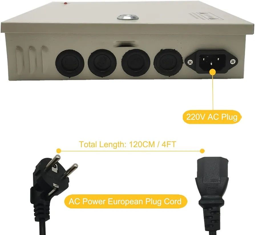 Импульсный блок питания 12V-15A/9CH в боксе с замком. 9 канальный