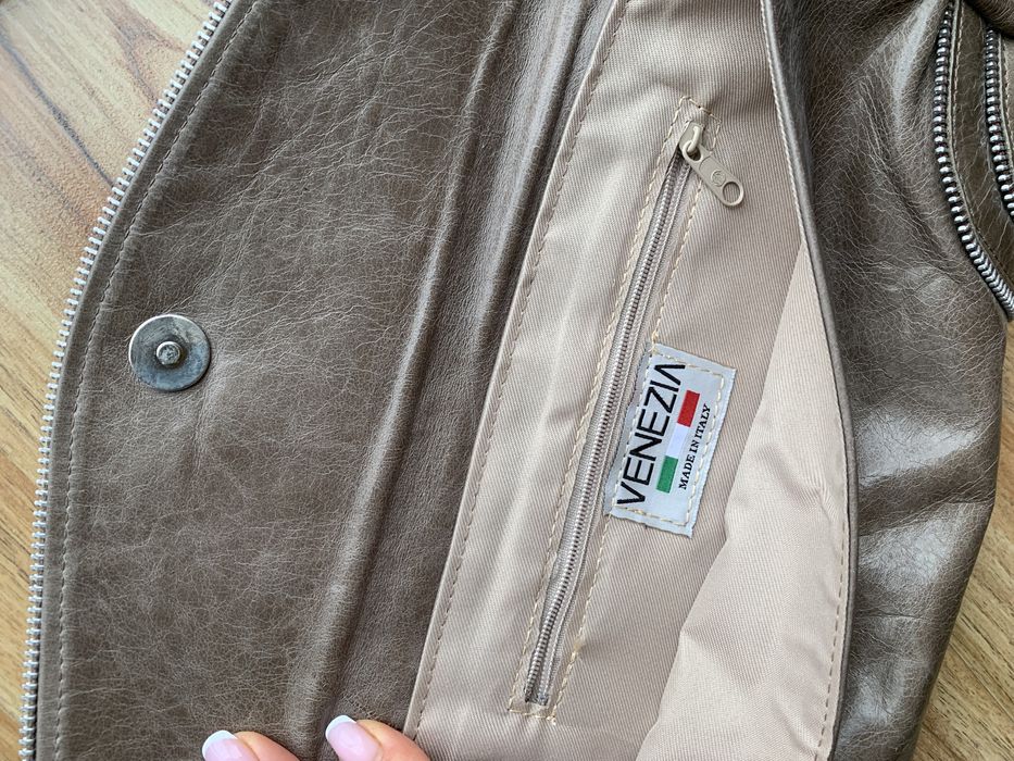 VENEZIA skórzana torebka damska szaro beżowa