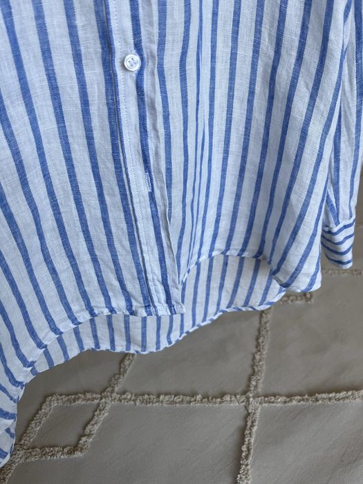 Koszula lniana 100% len w paski H&M Premium marynarskie paski