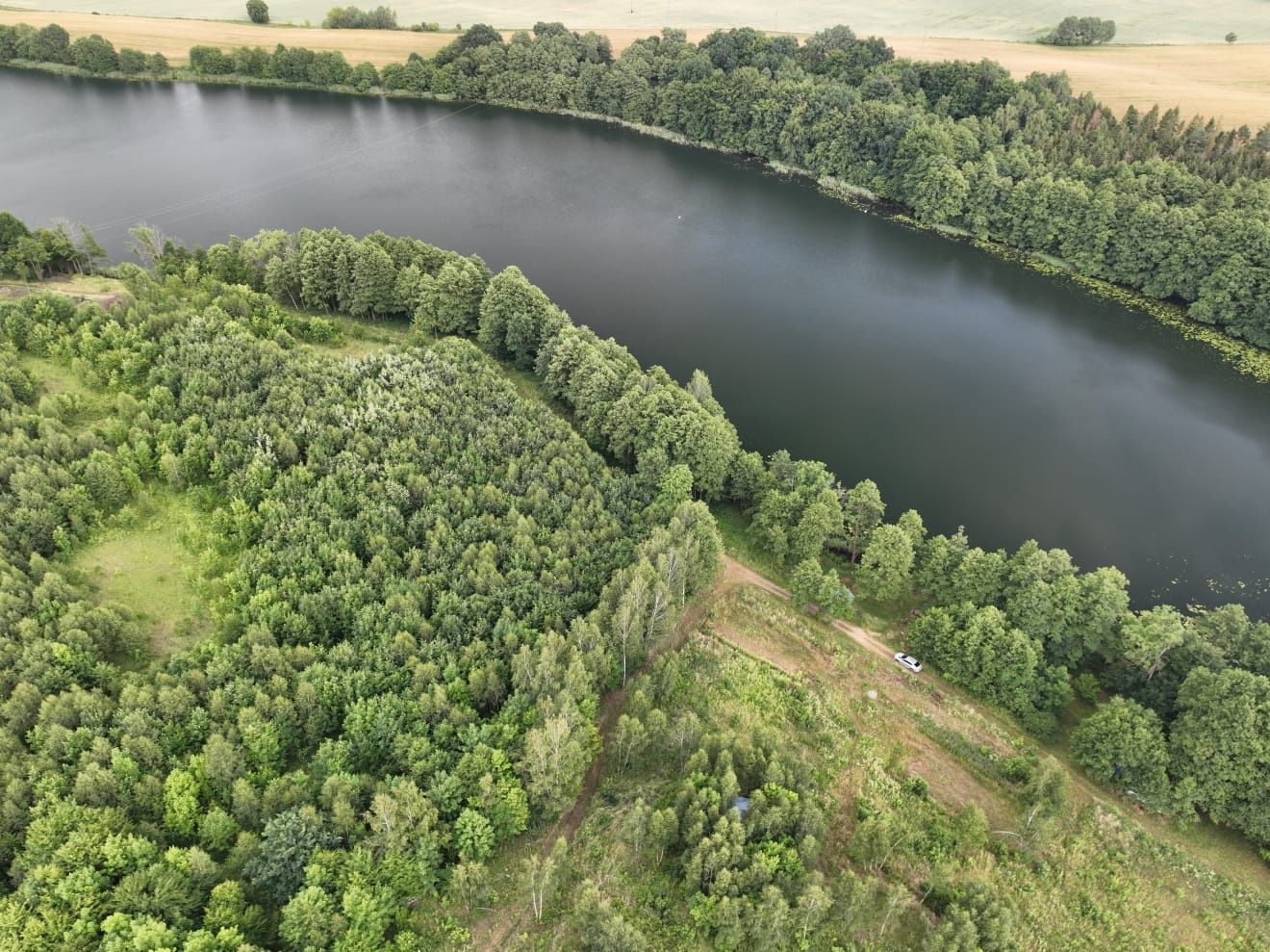 Piękna działka nad jeziorem. Otoczona lasem.