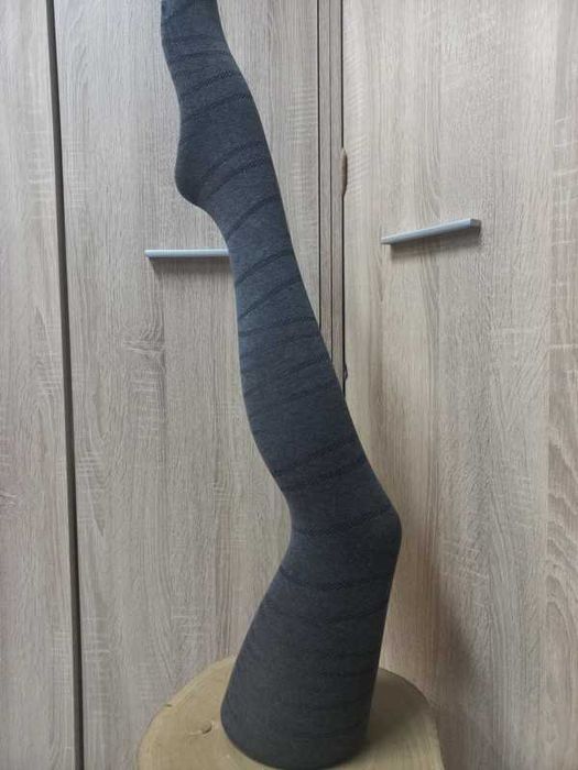 Grafitowe rajstopy ciepłe z bawełną r.S