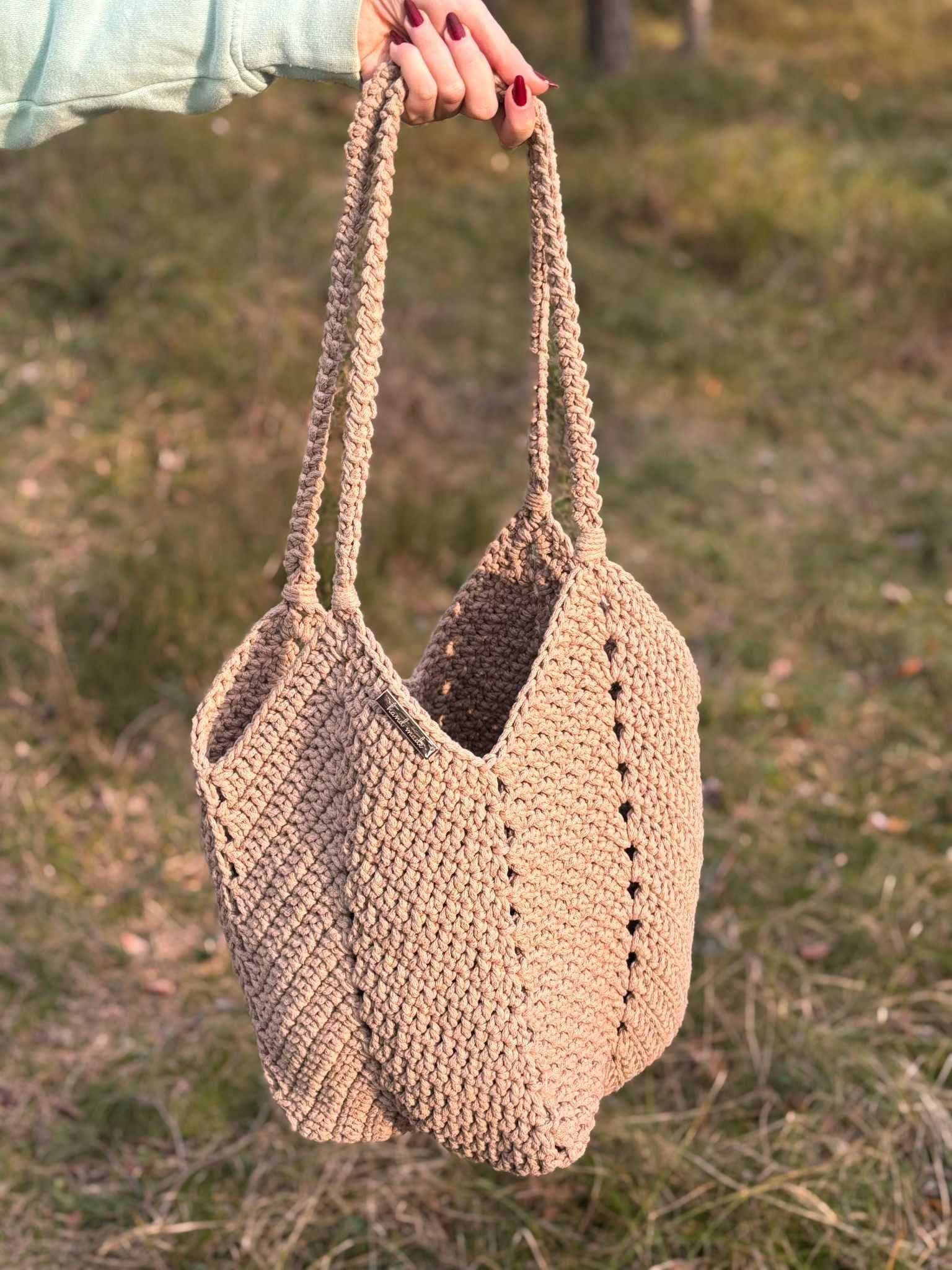 Torebka ze sznurka bawełnianego, handmade