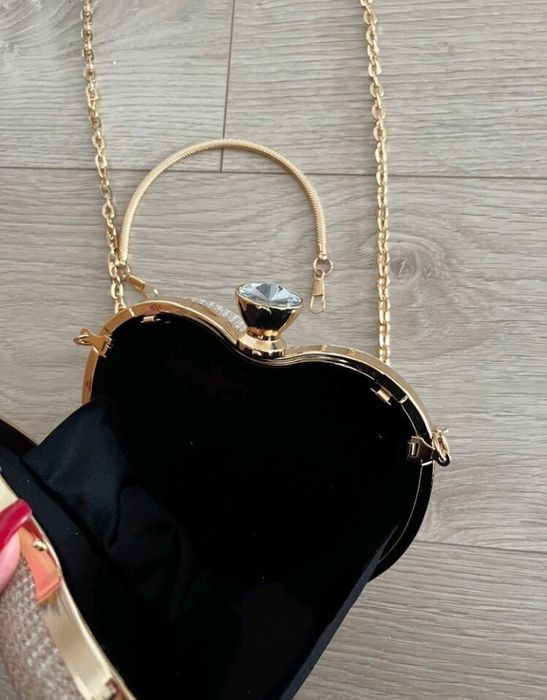 Torebka wizytowa wieczorowa złoty brokat serce