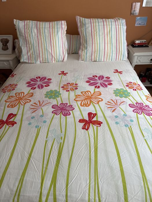 Capa de edredao de casal da La Redoute com lencol de baixo de fronhas