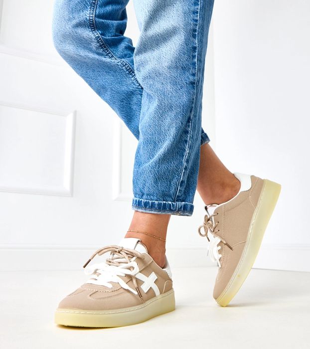 Brązowe sneakersy na platformie z białą wstawką Eriksen