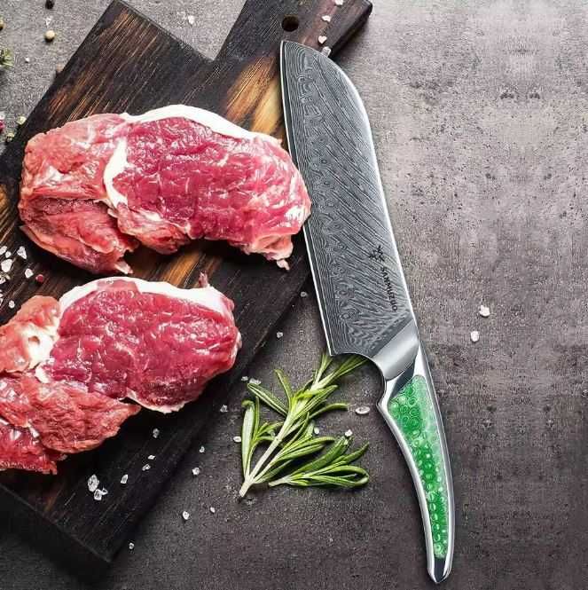 SANMUZUO 7-calowy nóż Santoku kuchenny ze stali damasceńskiej