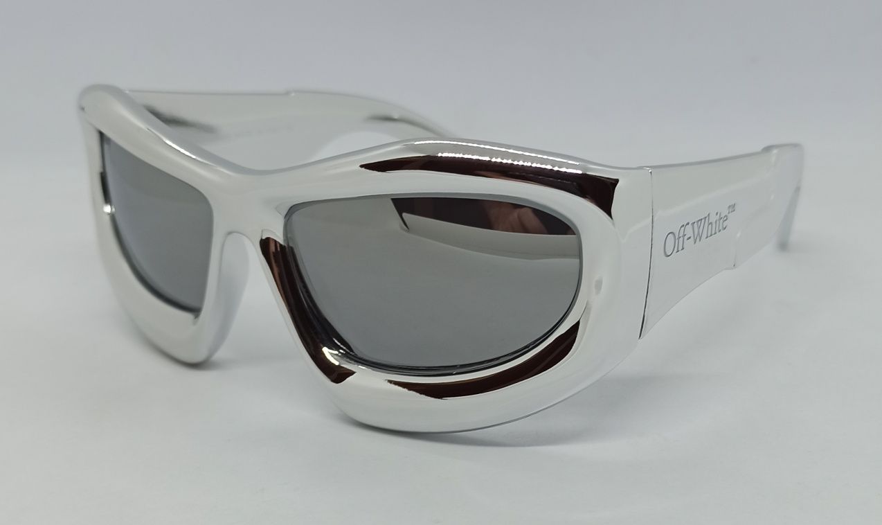 Off-white очки унисекс обтекаемые серый металлик блестящие линзы зерк