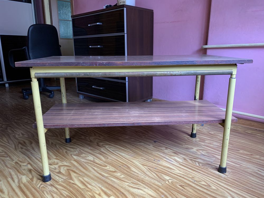 Solidny stół stolik kawowy PRL Loft stalowa rama regulowany