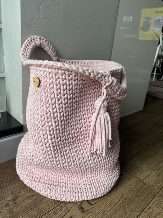 Boho sznurkowy kosz na pranie zabawki hand made duży