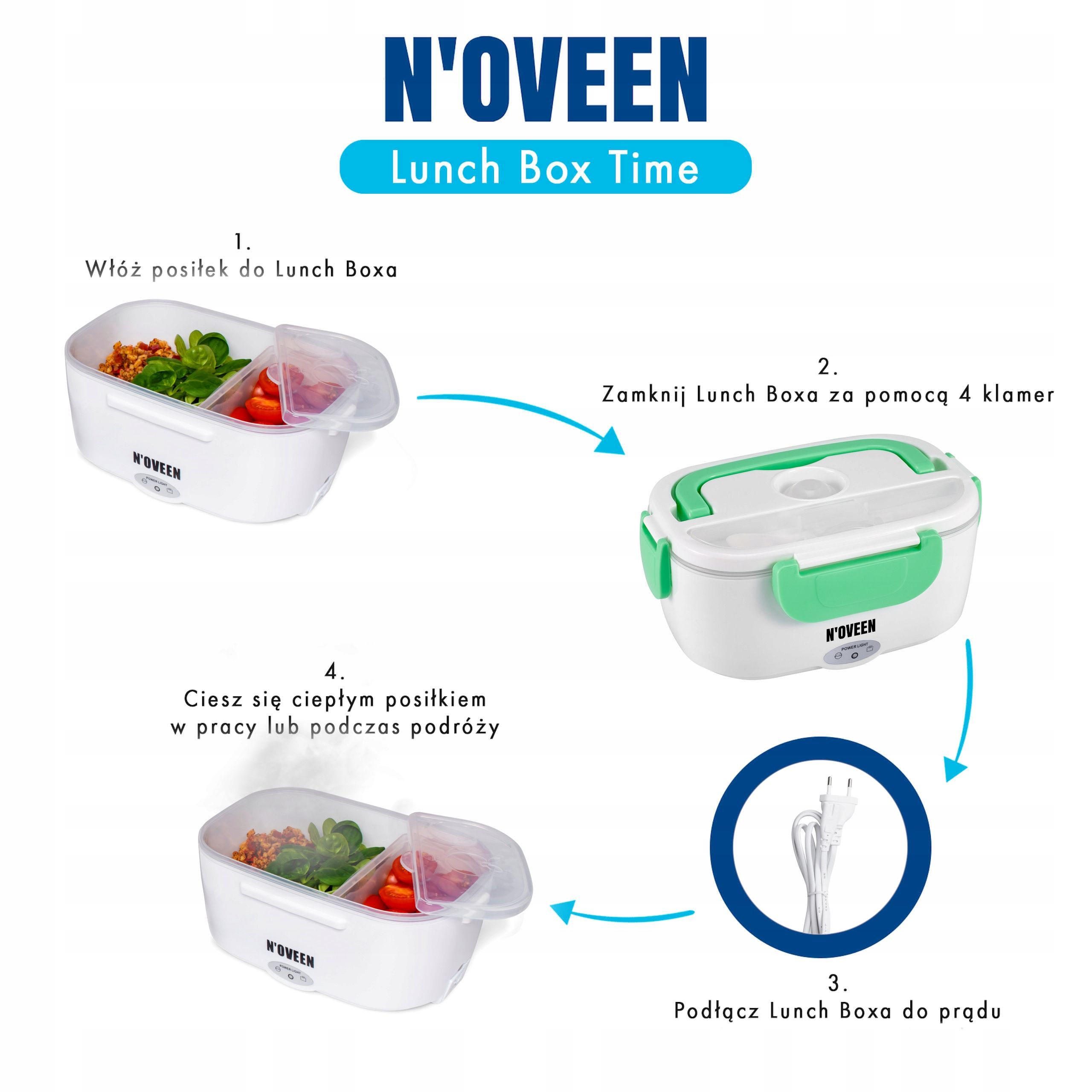 Elektryczny Lunch Box Podgrzewacz Obiadu N'oveen Lb330 Miętowy