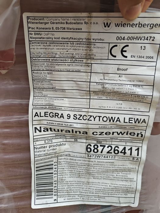 Alegra 9 koramic naturalna czerwień szczytowa prawa lewa