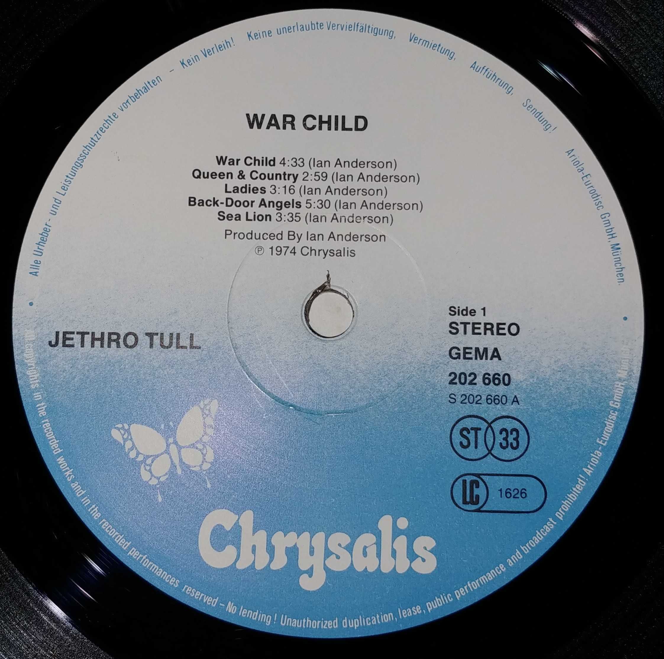 Jethro Tull -War Child. Ex . Płyta winylowa.