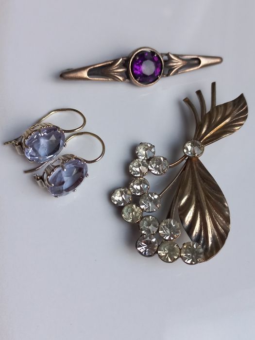 Серьги, броши серебро 875пр звезда