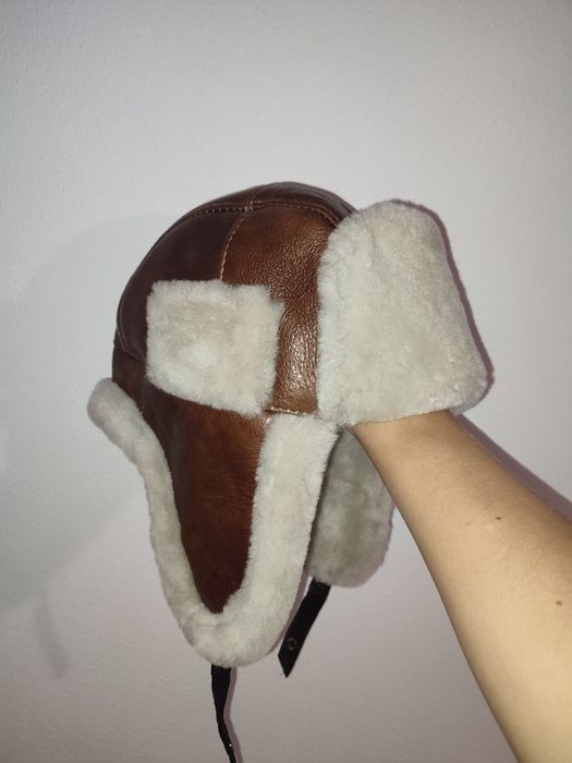 Czapka Uszatka pilotka skórzana