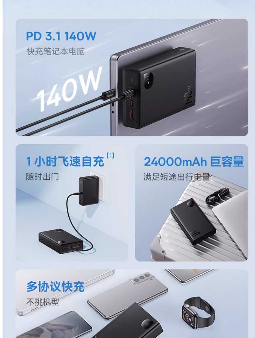 Павербанк Powerbank Baseus 24000mAh 140W Black