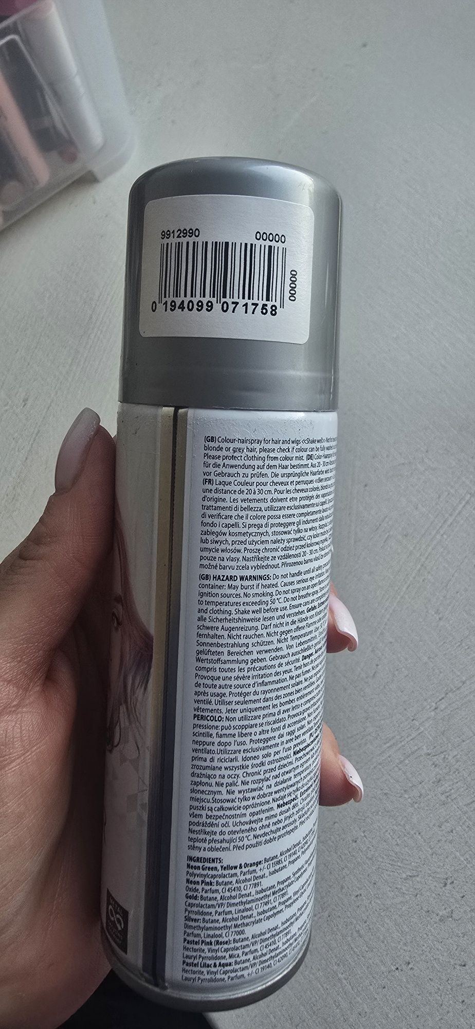 Spray do włosów srebrny , zmywalny