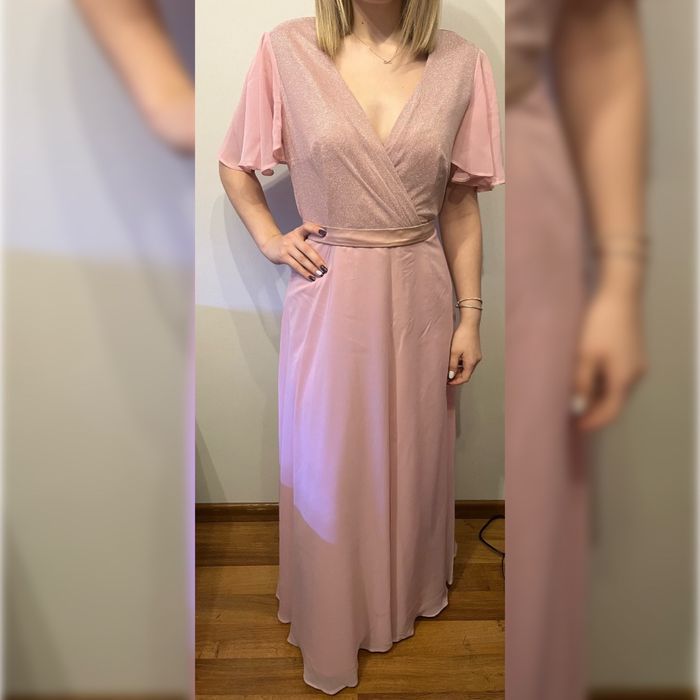 Sukienka maxi pudrowy róż