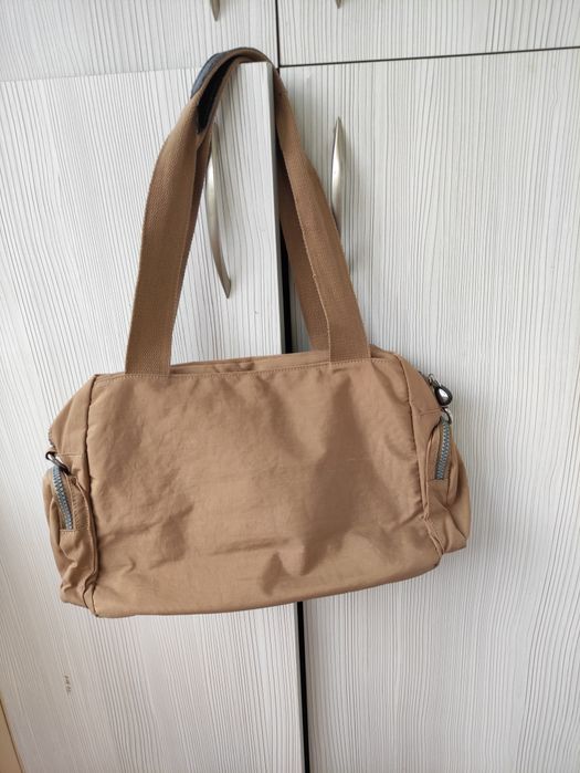 Жіноча текстильна сумка з довгими ручками бежева