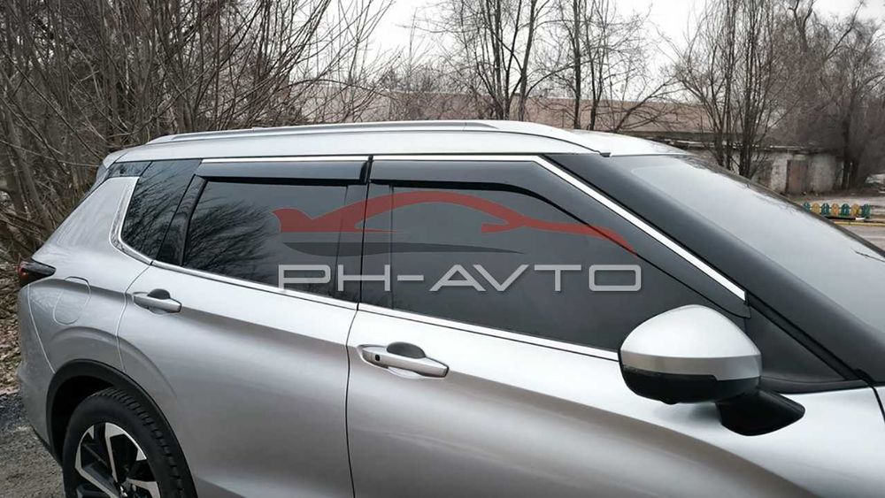 Mitsubishi Outlander 2022+ вітровики дефлектори вікон з хромом