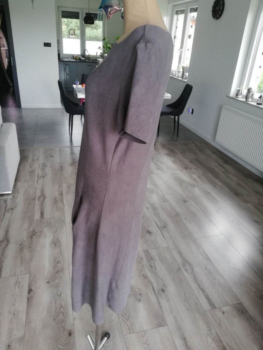 R. XL szara zamszowa sukienka damska kieszenie