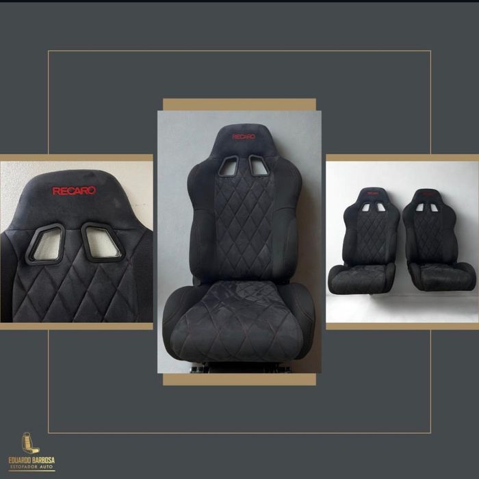 Bancos  de carro em alcantara costuras em vermelho