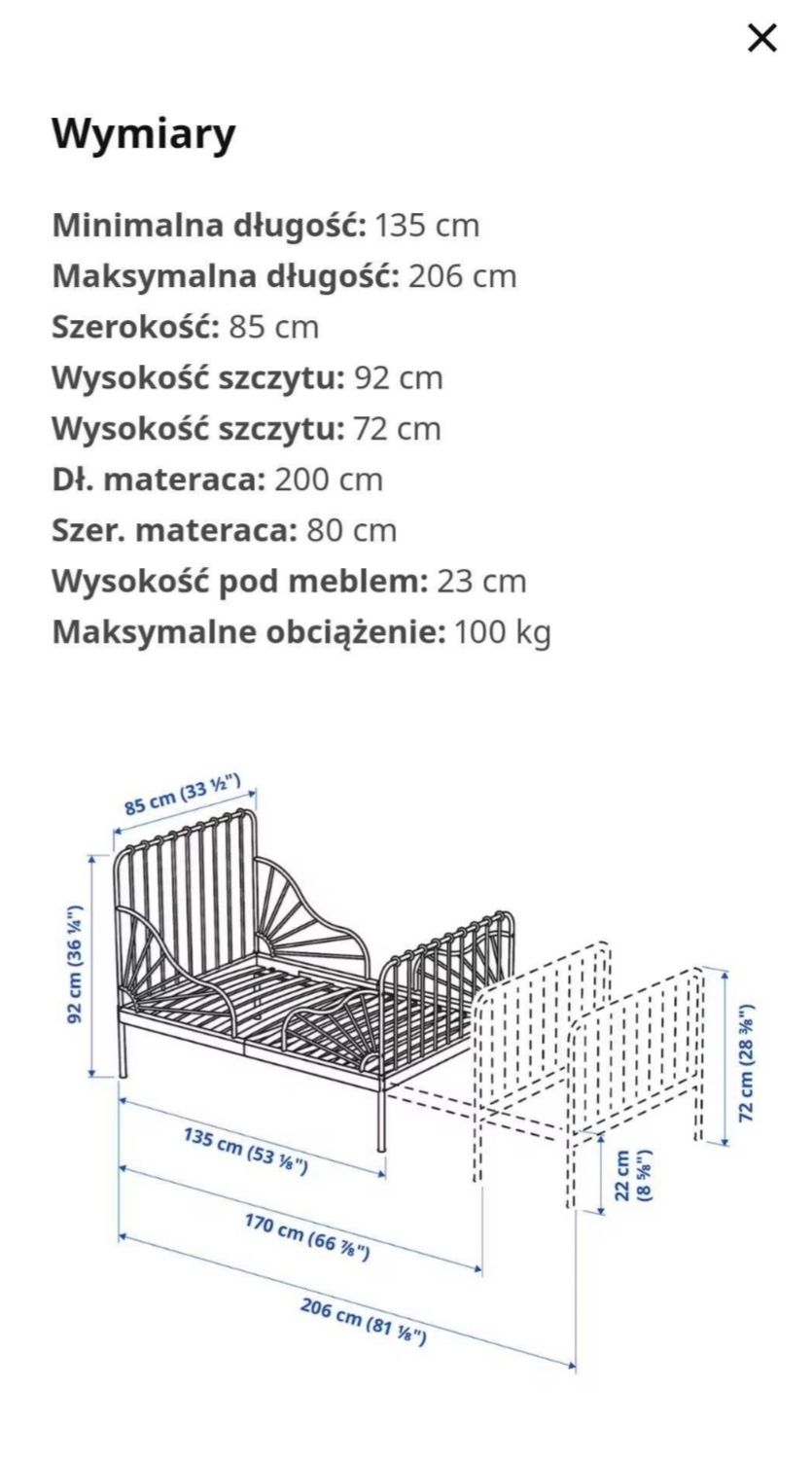 Łóżko Minnen Ikea + materac i dno