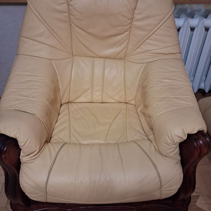 Sofa + 2 fotele   dąb/skóra