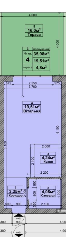 Продаж 1к квартири 36м2 з власним подвірям